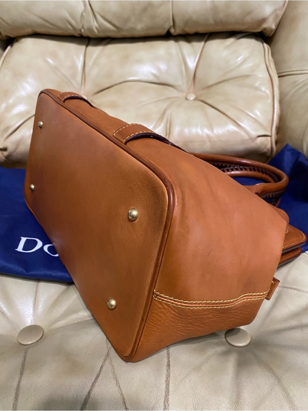 Dooney & Bourke LARGE Framed Doctor Bag Florentine Mitchell Leather Whipstitch - Picture 7 of 16